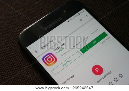 Rzeszow, Poland - 25/10/2018 -  Instagram Logo App On  Samsung Phone Screen