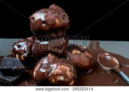 Profiteroles With Chocolate Cream.