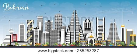 Bahrain City Skyline with Gray Buildings and Blue Sky. Business Travel and Tourism Concept with Modern Architecture. Bahrain Cityscape with Landmarks.