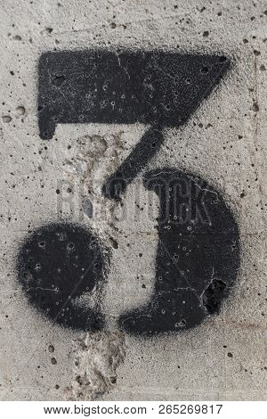 Number Three Painted Stencil On Concrete Wall, Number Three, Number 3