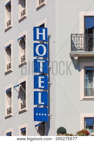 Geneva, Switzerland - September 24, 2016: Sign On The Building Of The Hotel Le Montbrilliant. The Ho