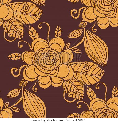 Colorful Hand Drawn Floral Seamless Pattern. Abstract Background With Grunge Flowers. Vector Illustr
