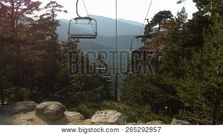 Cable Car Ski Resort Navacerrada, Madrid. Down The Steep Slope