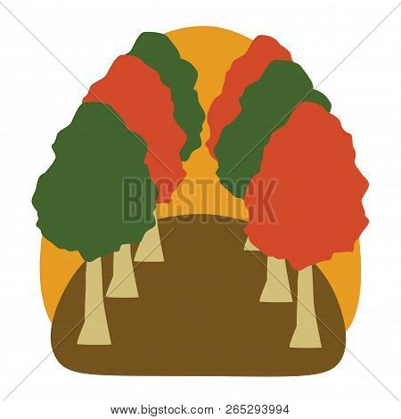 Autumn Alley Isolated On White Background. Vector Illustration.