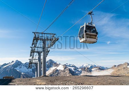Gondola Ski Lift Taking People To The Elbrus