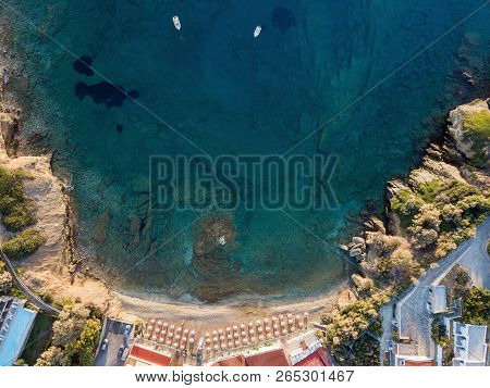 Aerial Drone Photo Of Beautiful Mononaftis Beach, Greece