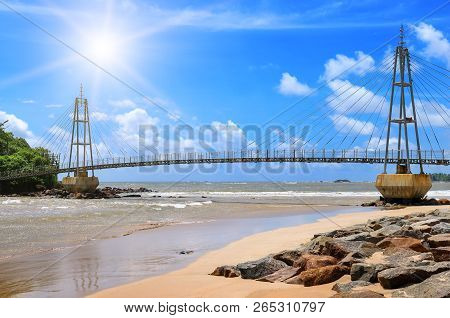 Bridge To Island, Ocean And Sun In Blue Sky (matara, Sri Lanka)