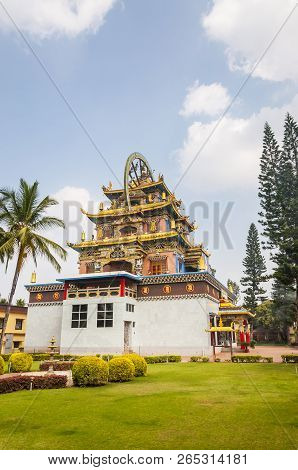 Bylakuppe, Karnataka, India - January 9, 2015: Entrance Temple Building Of The Namdroling Nyingmapa 