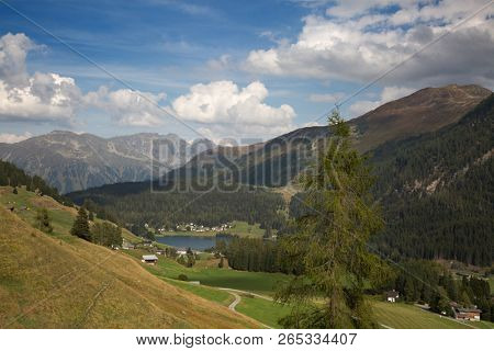 Autumn landscape surrounding Parsennbahn route in Davos, Switzerland