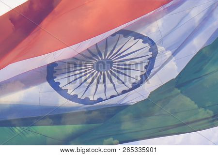 Indian Tiranga Flag, Close Up In The Sky