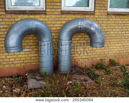 Ventilation System Metal Pipes Of A Small Residential House
