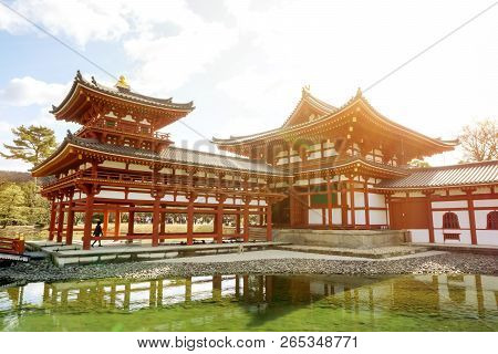 Uji, Kyoto Prefecture, Japan, February 18 2018 : Side View Of Byodoin Japanese Buddhist Temple With 