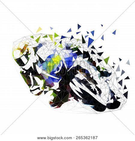 Road Motorbike Racing, Polygonal Vector Illustration. Low Poly Motorcycle, Front View