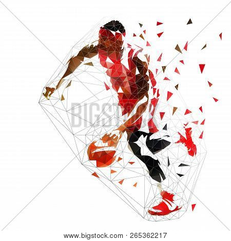 Basketball Player Dribbling With Ball, Isolated Low Polygonal Vector Illustration. Side View