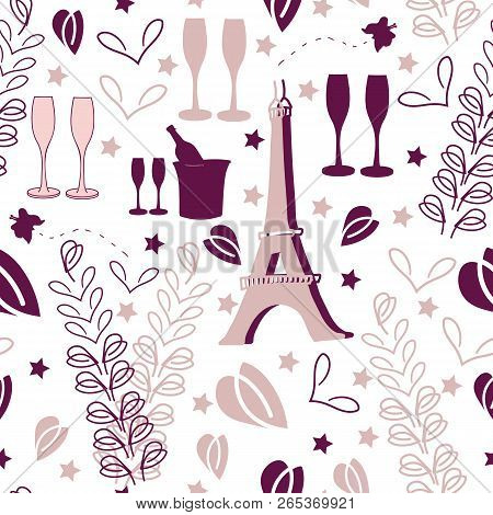 Romantic Vacation-love In Parise Seamless Repeat Pattern Background