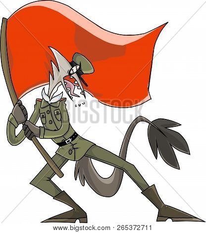 Vector Illustration Of Military Hero Carries Banner