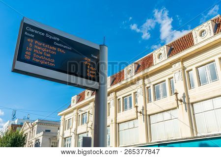 Digital Electric Led Display Showing Timetable Schedule At Uk Bus Stop For Passenger. Brighton Displ