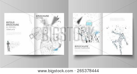 The Vector Layout Of Two A4 Format Cover Mockups Design Templates For Bifold Brochure, Magazine, Fly