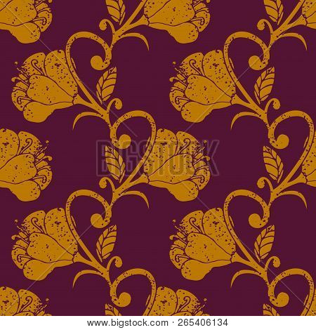 Colorful Hand Drawn Floral Seamless Pattern. Abstract Background With Grunge Flowers. Vector Illustr