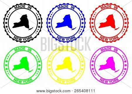 Made In New York - Rubber Stamp - Vector, New York (united States Of America) Map Pattern - Black, B