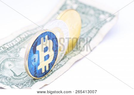 Blurred Crumpled Dollar Money And Different Bitcoin