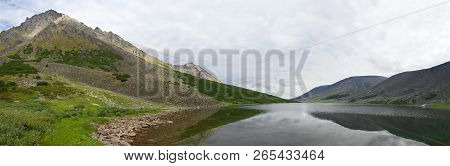 Panorama Of The Lake Big Hadatayoganlor On A Cloudy August Day. Polar Ural, Russia