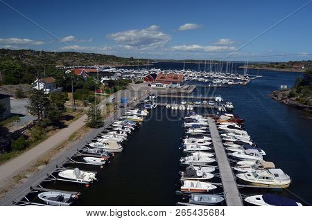 Marina of the Norwegian fishing town Hvaler . June 19,2018. Hvaler,Norway