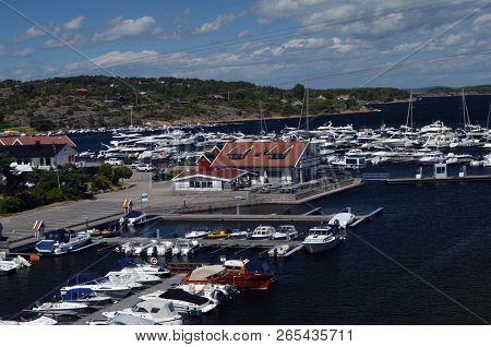 Marina of the Norwegian fishing town Hvaler . June 19,2018. Hvaler,Norway