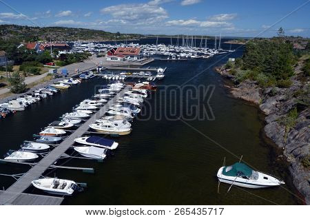 Marina of the Norwegian fishing town Hvaler . June 19,2018. Hvaler,Norway