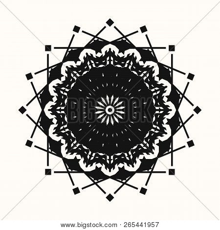 Sacred Geometry. Secret Symbol Of Geometry. Black Ethnic Totemic Geometric Tattoo. Black Flower. Mul