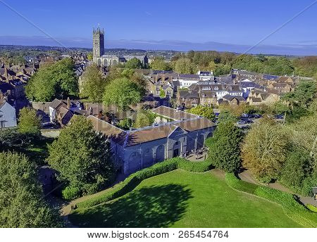 Warwick, Uk - October 21: Aerial View Of Warwick With Collegiate Church Of St Mary On October 21, 20