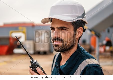 Marine Deck Officer Or Chief Mate On Deck Of Vessel Or Ship