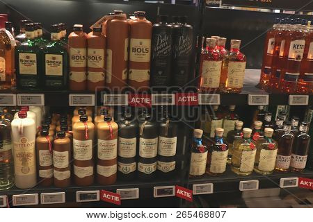 Beverwijk, The Netherlands, October 26th 2018: Brands Of Dutch Liquors In A Store. Tags: Price And P