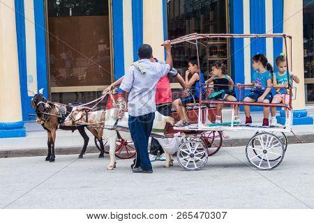 Bayamo,  Cuba - Jan 30, 2016: Kids Enjoy A Goat Ride On Cespedes Square  In Bayamo, Cuba