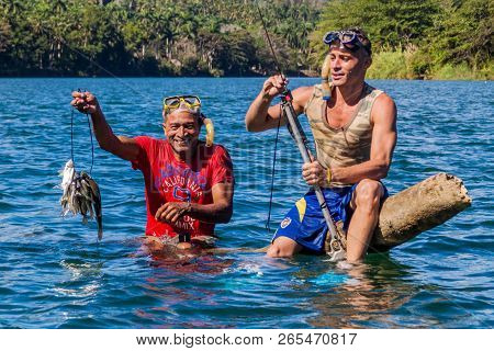 Baracoa, Cuba - Feb 5, 2016: Fishermen At The Mouth Of Rio Toa River Near Baracoa, Cuba