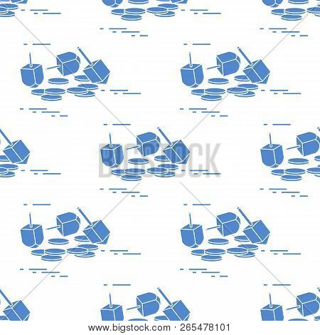 Seamless Pattern With Dreidel, Sevivon, Coins. Jewish Holiday Hanukkah. Child Game.