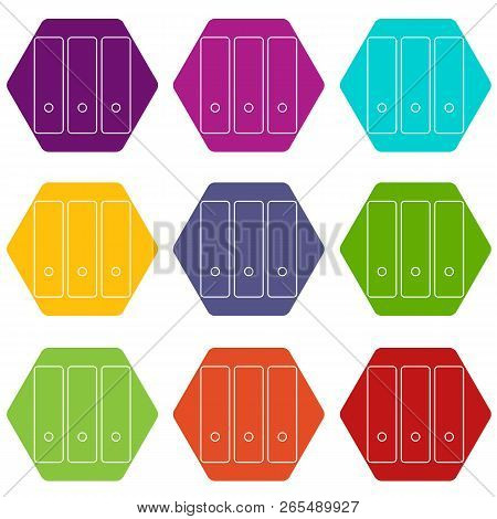 Office Folder Icons 9 Set Coloful Isolated On White For Web