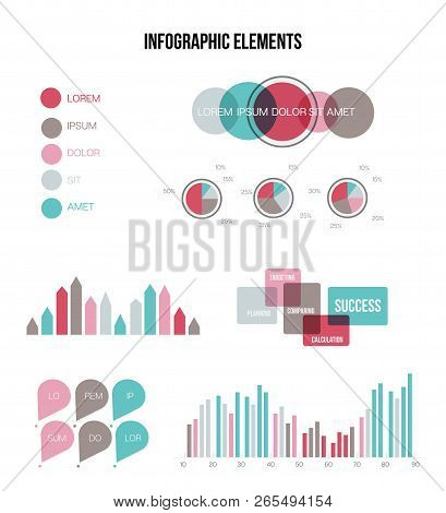 Education Data Visualisation Inforgaphic Element Vector Set. Blue, Brown, Orange Pie Chart, Circle D