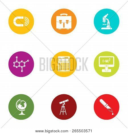 Study Of The Planet Icons Set. Flat Set Of 9 Study Of The Planet Icons For Web Isolated On White Bac