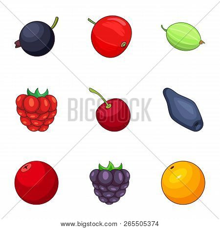 Juicy Icons Set. Cartoon Set Of 9 Juicy Icons For Web Isolated On White Background