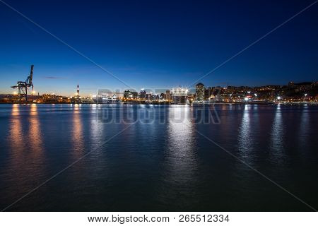 Genoa, (genova), Italy, November 27, 2017 - Night View Of The Ancient Harbor, City Of Genoa, Italy/ 