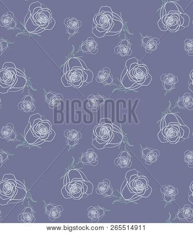 Seamless Pattern With Roses On Violet Background For Textile, Cover Paper, Backdrop, Drape. Vector I