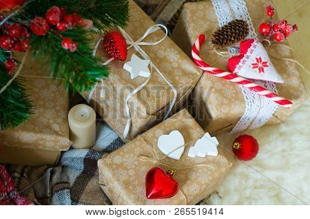 Presents Under The Christmas Tree. Christmas Background