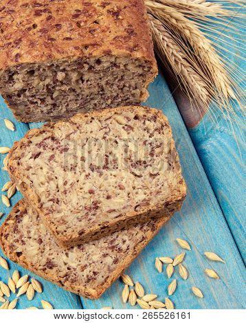 Multi-grain Bread On A Wooden Background. Healthy Food Concept.
