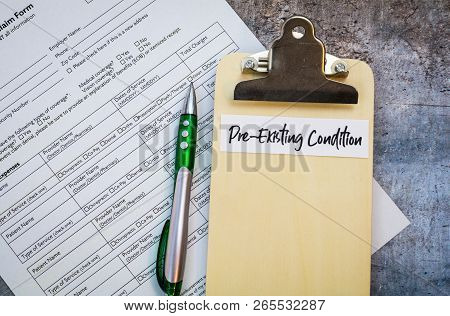 Pre-existing Condition Healthcare Concept In Usa, Flat Lay