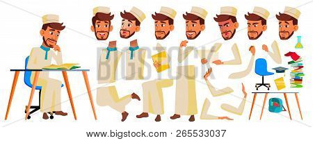 Teen Boy Vector. Animation Creation Set. Face Emotions, Gestures. Arab, Muslim. Emotional, Pose. Ani