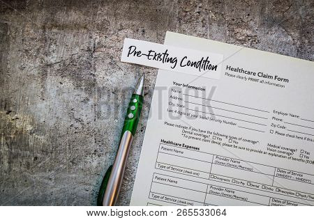 Pre-existing Condition Healthcare Concept In Usa, Flat Lay