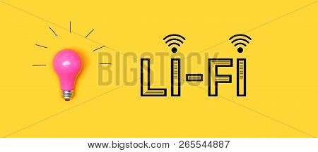 Li-fi Wireless Communication Concept With A Light Bulb On A Yellow Background
