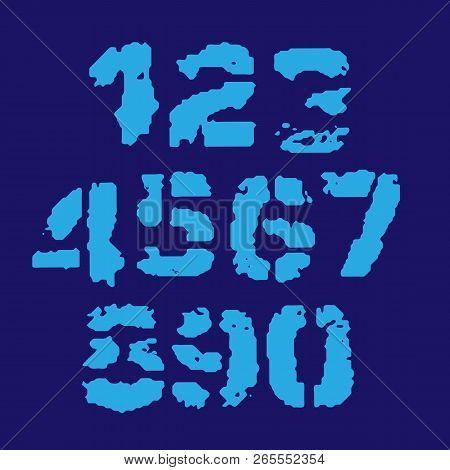 Drunge Numbers Set. Stamp Ink Digits. Vector Illustration.