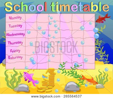 School Timetable With Marine Themes, Table, Underwater World